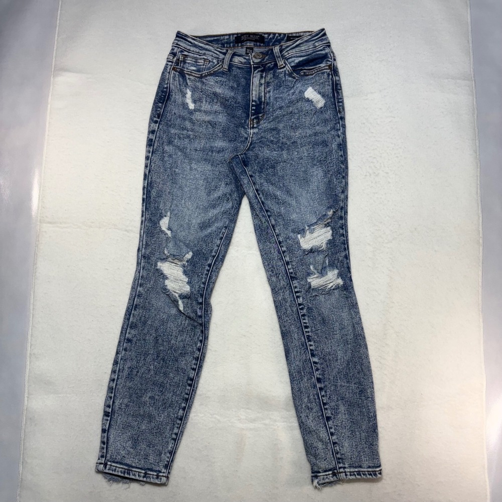 Judy Blue Acid Wash Distressed Boyfriend Jeans JB88281 Blue Womens 3/26‎